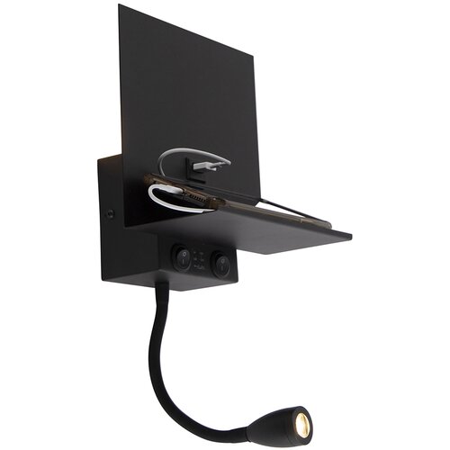 QAZQA Pametna stenska svetilka črna z USB in gibljivo roko vklj. WiFi G9 - Flero Slike