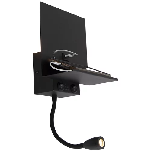 QAZQA Pametna stenska svetilka črna z USB in gibljivo roko vklj. WiFi G9 - Flero