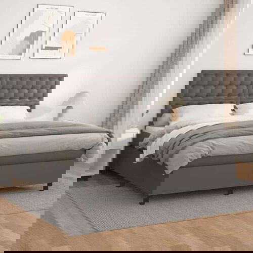  Box spring postelja z vzmetnico siv 160x200 cm umetno usnje, (20901540) Cene