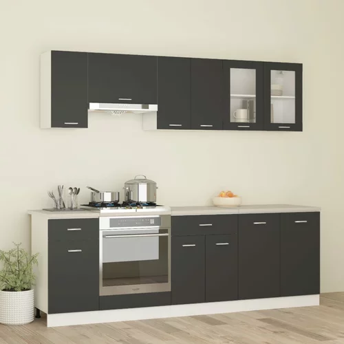 vidaXL Komplet kuhinjskih omaric 8-delni s pultom siv