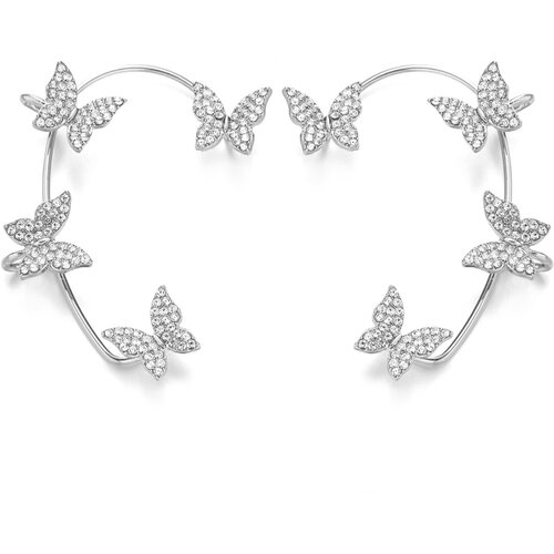 INF Ear Cuffs uhani z metuljčki 1 par Silver, (21237865) Slike