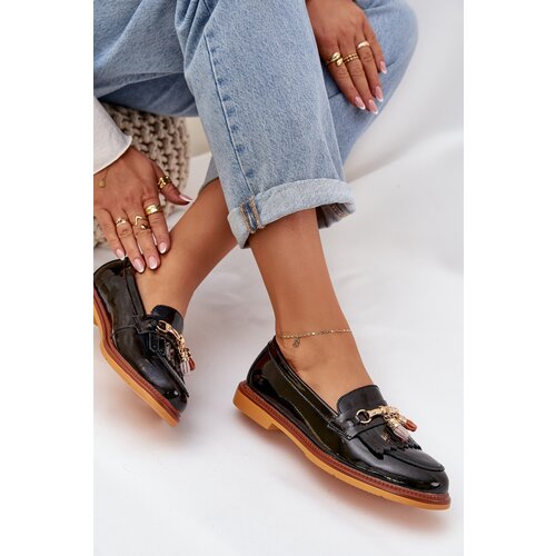 S. BARSKI Lacquered Leather Elegant Loafers On Flat Heel S.Barski Cene