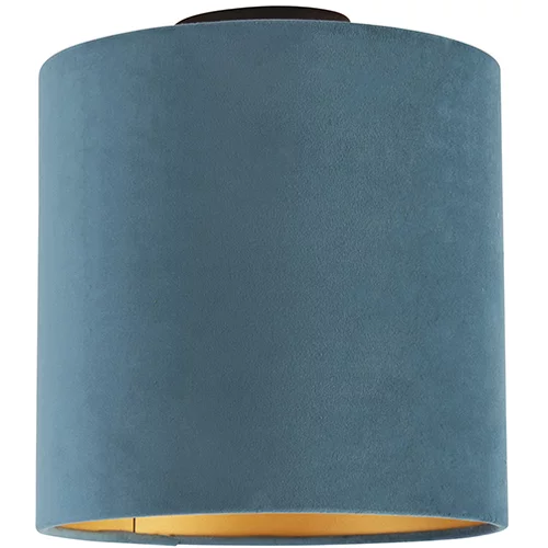 QAZQA Stropna svetilka z velur odtenkom modra z zlatom 25 cm - kombinirana črna
