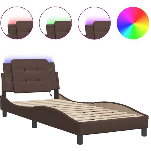 vidaXL Okvir kreveta s LED svjetlima smeđi 100 x 200 cm umjetna koža Cijene