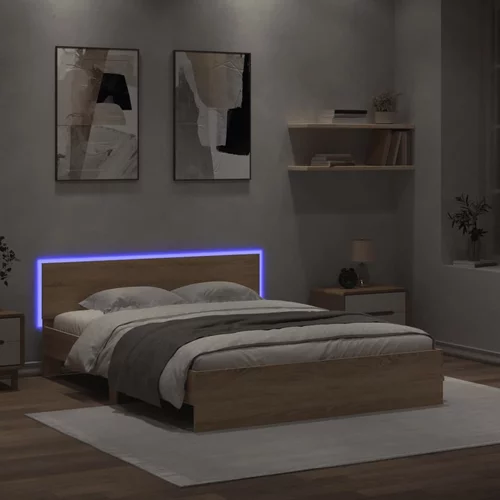vidaXL Okvir za krevet s uzglavljem i LED boja hrasta sonome 160x200cm