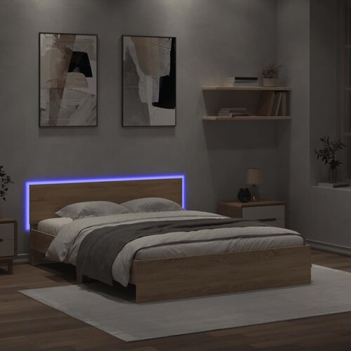 vidaXL Posteljni okvir z vzglavjem in LED sonoma hrast 160x200 cm Cene