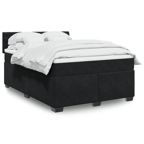  The Living Store Box spring postelja z vzmetnico črna 160x200 cm žamet - Box Spring Postelja, (21489372) Slike