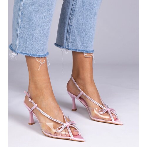 Gemre Pink transparent high-heeled sandals with rhinestones Kloksi Cene