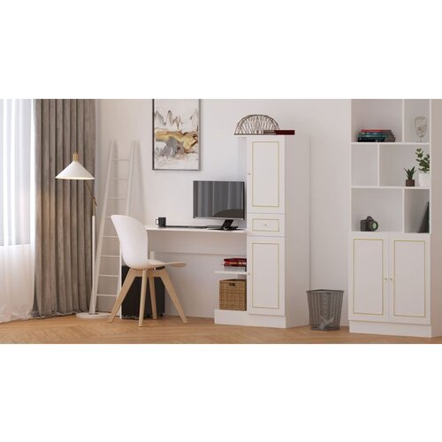 Hanah home Rb-087 matte white study desk &amp;amp; bookshelf Slike