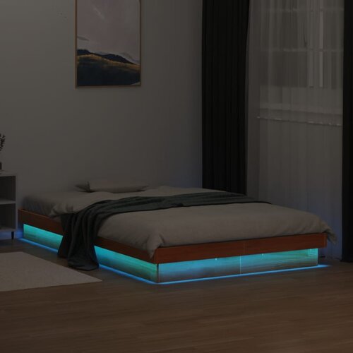 Furnova LED posteljni okvir vo&amp;scaron;čeno rjav 140x200 cm trdna borovina, (21936901) Slike
