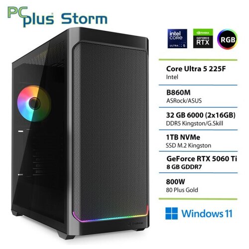 PCPLUS Storm Core Ultra 5 225F 32GB 1TB SSD RTX 5060Ti 8GB Windows 11 Home gaming namizni računalnik Cene