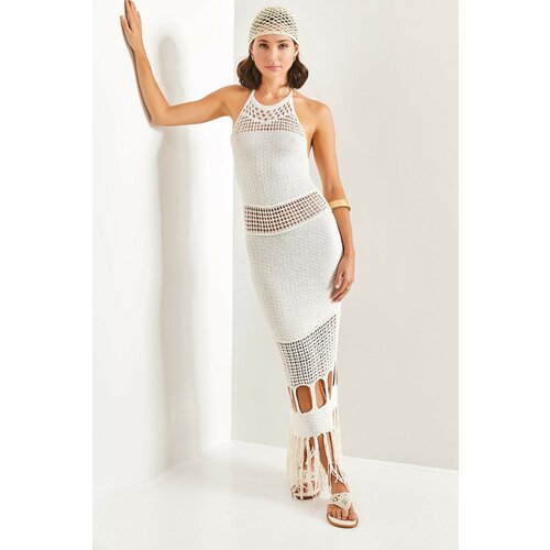 Bianco Lucci Women's Patterned Tasseled Knitwear Dress Slike