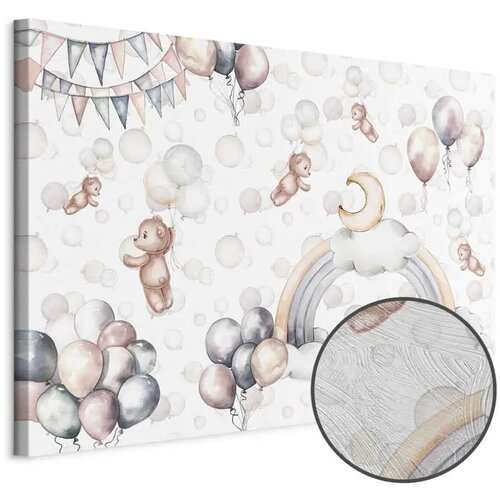  Slika - Toy Bears with Balloons - Flying Plush Bears Among Balloons Clouds and Rainbows in Subtle Pastel Hues 30x20 Premium Prin Cene