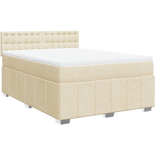 vidaXL Box spring postelja z vzmetnico krem 160x200 cm blago, (21304711) Cene