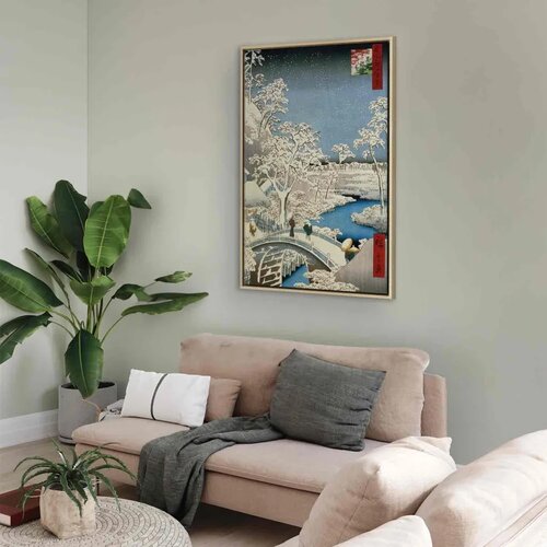  Slika - Utagawa Hiroshige &amp;ndash; Drum bridge and Setting Sun Hill at Meguro 80x120 U prirodnom drvenom okviru Slike