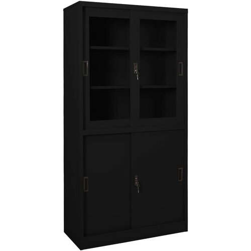  Uredski ormarić s kliznim vratima crni 90 x 40 x 180 cm čelični Slike