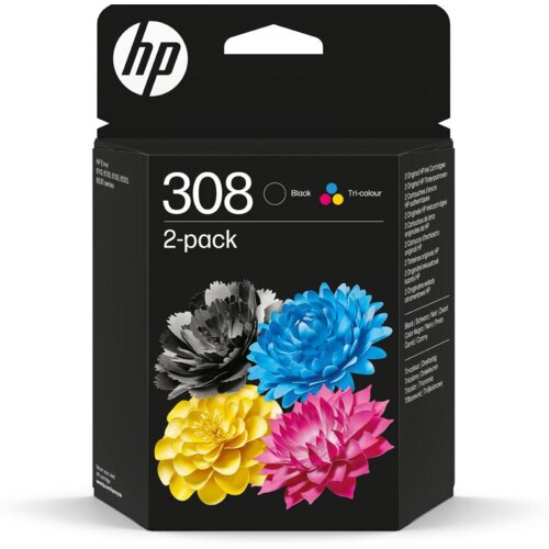 HP 308 2-Pack Tri-color/Black Original Ink Cartridge Combo spremnik s tintom 2 kom Standardni prinos Crno, Plavo, Magenta, Žuto Slike