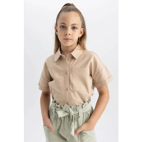 Defacto Girl Crop Linen Short Sleeve Shirt