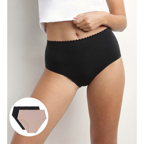 DIM body touch highwaist brief - women's panties 2pcs - black - beige Slike