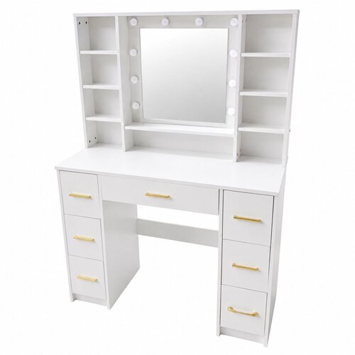 LEAN 31854 veliki toaletni stol s LED ogledalom, policama i ladicama 140 &times; 100 &times; 40 cm &ndash; bijeli Cijene