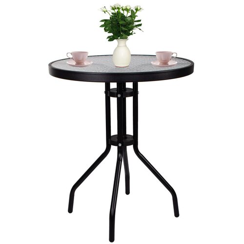 Springos stakleni okrugli vrtni stol, crni 60 cm Slike