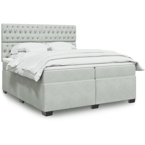 VidaXL Box spring postelja z vzmetnico svetlo siva 200x200 cm žamet Slike