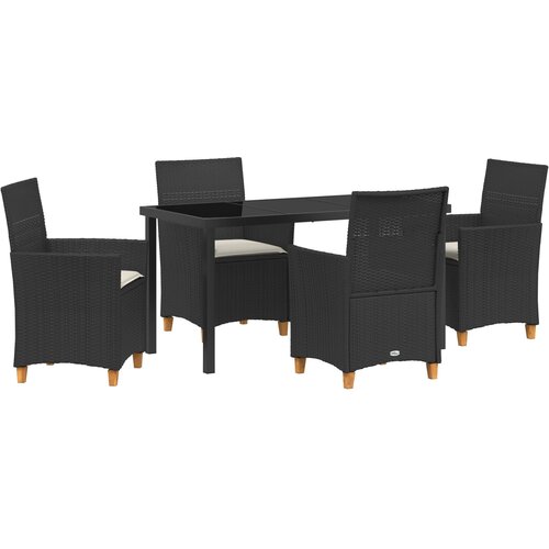 vidaXL 5-delni vrtni jedilni set z blazinami Črn poli ratan Cene