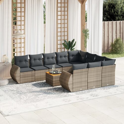 vidaXL 11-dijelni set vrtnih sofa od poliratana s jastucima sivi Cijene