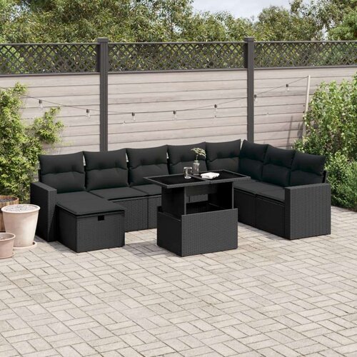  9-dijelni set vrtnih sofa s jastucima crni od poliratana Cijene