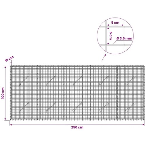  Gabion s žicom debljine 3 5 mm i mrežom 5x5 cm 250x10x100 cm - 10 cm 100 cm 250 cm Slike