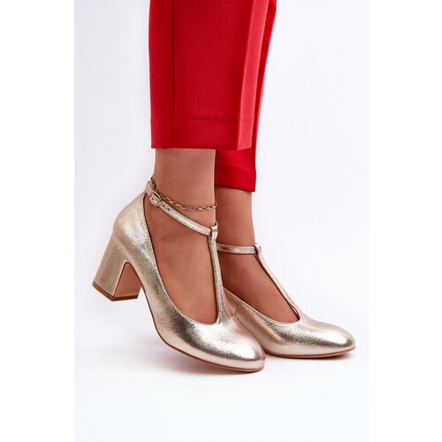 Boto Faux Leather Pumps on Block Heel Gold Raniyah Cene