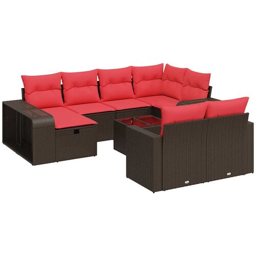 vidaXL Vrtna garnitura - 11-dijelni set vrtnih sofa od poliratana s jastucima smeđi - Smeđa sa staklenim stolom 6 Cene