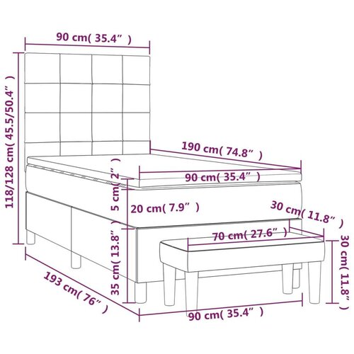 VidaXL Krevet s oprugama i madracem tamnosmeđi 90 x 190 cm od tkanine Slike