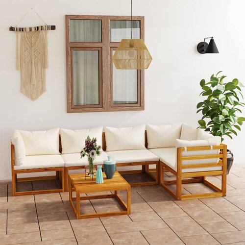  3057656 6 Piece Garden Lounge Set with Cushion Cream Solid Acacia Wood (311853+311857+311859) Cijene