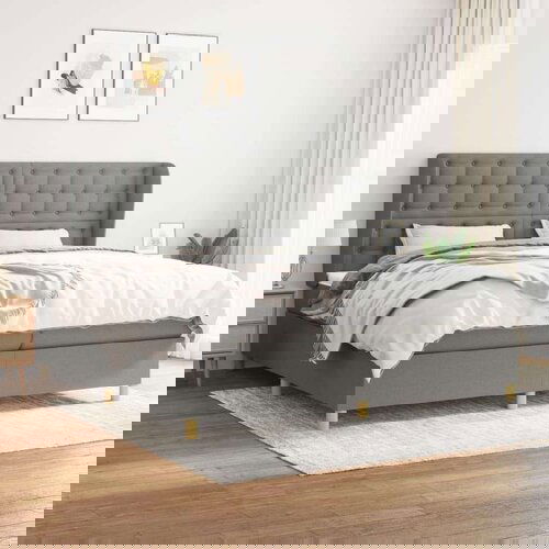  Krevet s oprugama i madracem tamnosivi 200 x 200 cm od tkanine Slike