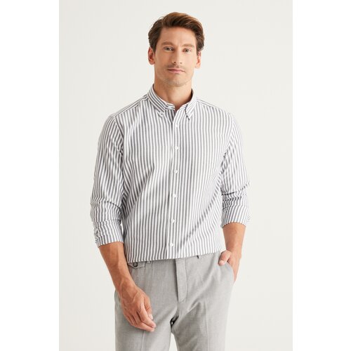 Altinyildiz classics Men&amp;#039;s Black-White Slim Fit Slim Fit Button Collar Cotton Striped Shirt Slike