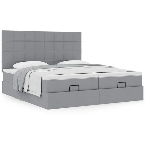 vidaXL Otomanski posteljni okvir z vzmetnicami siv 200x200 cm blago Cene