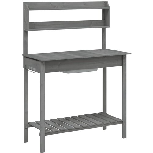 VidaXL Miza za sajenje z umivalnikom siva 147,5x44x139,5 trden les, (21159849) Slike