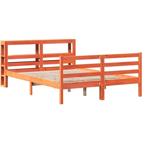 VidaXL Posteljni okvir z vzglavjem vo&amp;scaron;čeno rjava 140x200 cm borovina, (21303672) Slike