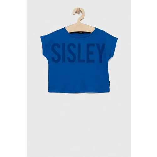 Sisley Otroška bombažna kratka majica mornarsko modra barva