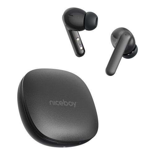 Niceboy pins 4 pro - bežične slu&amp;scaron;alice sa aktivnim prigu&amp;scaron;ivačem buke (anc), 380 mah + 2x 35 mah, IP54, crne Slike
