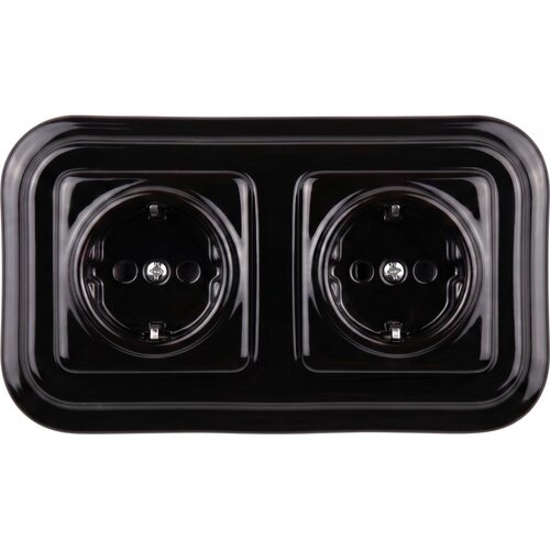  Elhard - Dvostruka keramička retro kućna utičnica sa okvirom SCHUKO 230V crna Slike