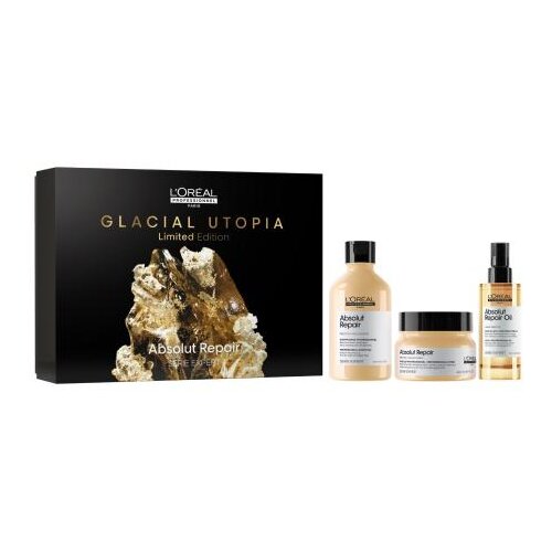 L&amp;acute;Or&amp;eacute;al Paris Absolut Repair Glacial Utopia Limited Edition set: &amp;scaron;ampon Absolut Repair 300 ml + maska za lase Absolut Repair 250 ml + olje za lase Absolut Repair 10-In-1 Professional Oil 90 ml za ženske Slike