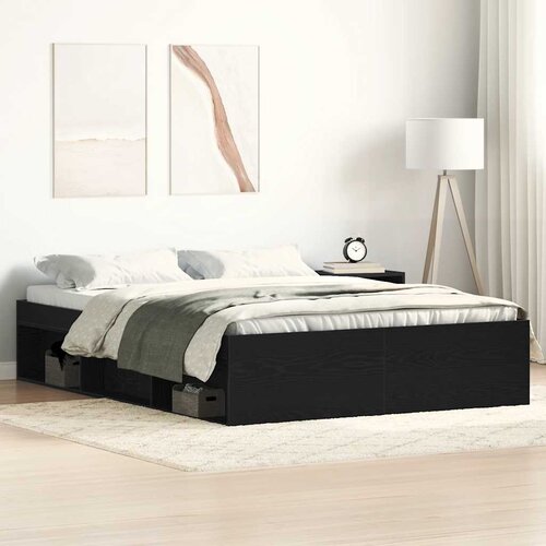 VidaXL Posteljni okvir brez vzmetnice črni hrast 120x200 cm inž. les Slike