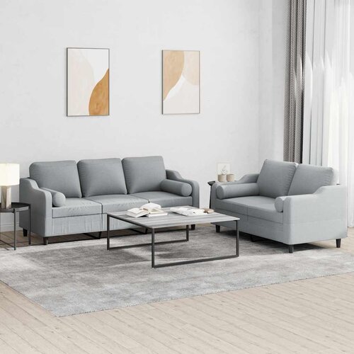  2-dijelni set sofa s jastucima svjetlosivi od tkanine Slike