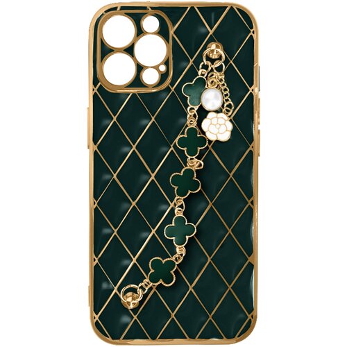 AVIZAR Ovitek za iPhone 12 Pro z geometrijskim vzorcem in verižico iz &amp;scaron;tiriperesne deteljice - zelen, (20714932) Slike