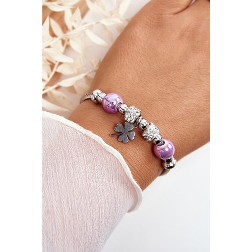 Kesi Steel bracelet with silver-purple clover pendants Cene