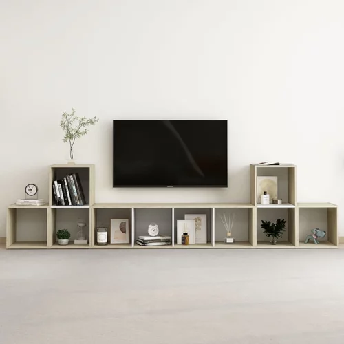 vidaXL Komplet TV omaric 5-delni bel in sonoma hrast iverna plošča