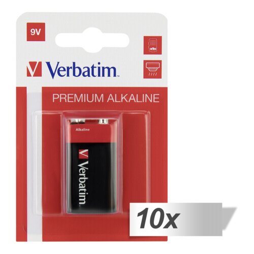 Verbatim 10x1 Alkaline battery 9V-Block 6 LR 61 49924 Slike