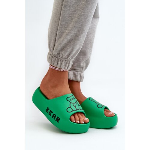 Boto Women's Foam Slides on Chunky Sole with Teddy Bear Green Lamira Cene